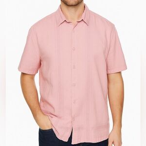 Cafe Luna Men's Pink Guayabera Shirt Short Sleeve Linen Blend Button Up XL